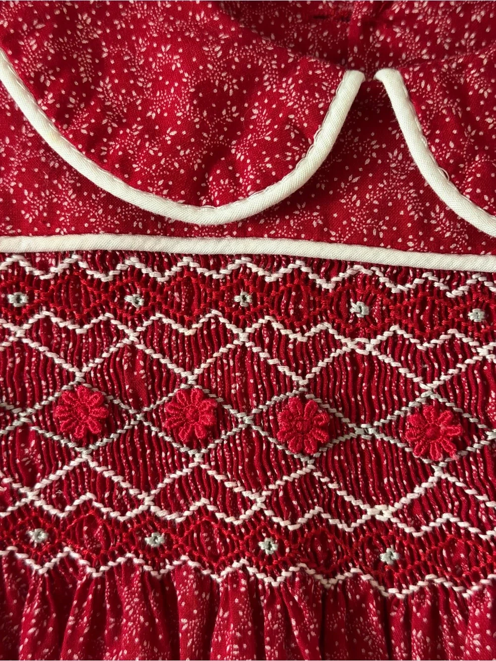 Handmade Red Smocked Peter Pan Collar Girls Dress